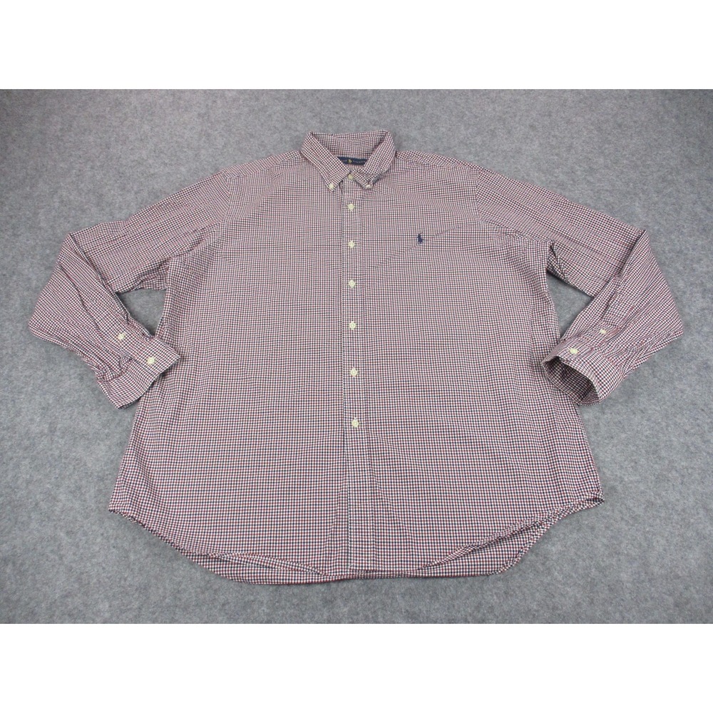 Ralph Lauren Shirt‎ Mens 2XL XXL Red Blue Check Button Down Long Sleeeve Pony